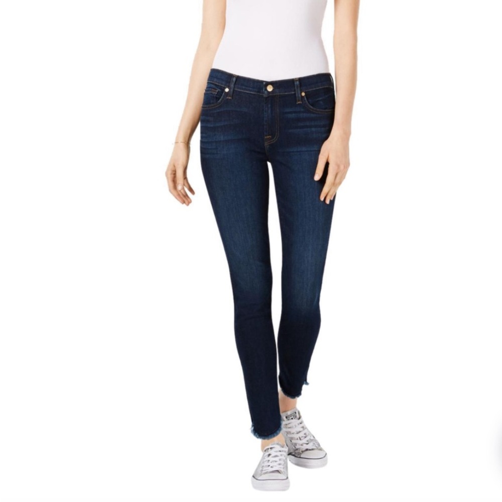 7 for All Mankind Luxe Vintage Scallop Hem the Ankle Skinny Jeans, Sz 28